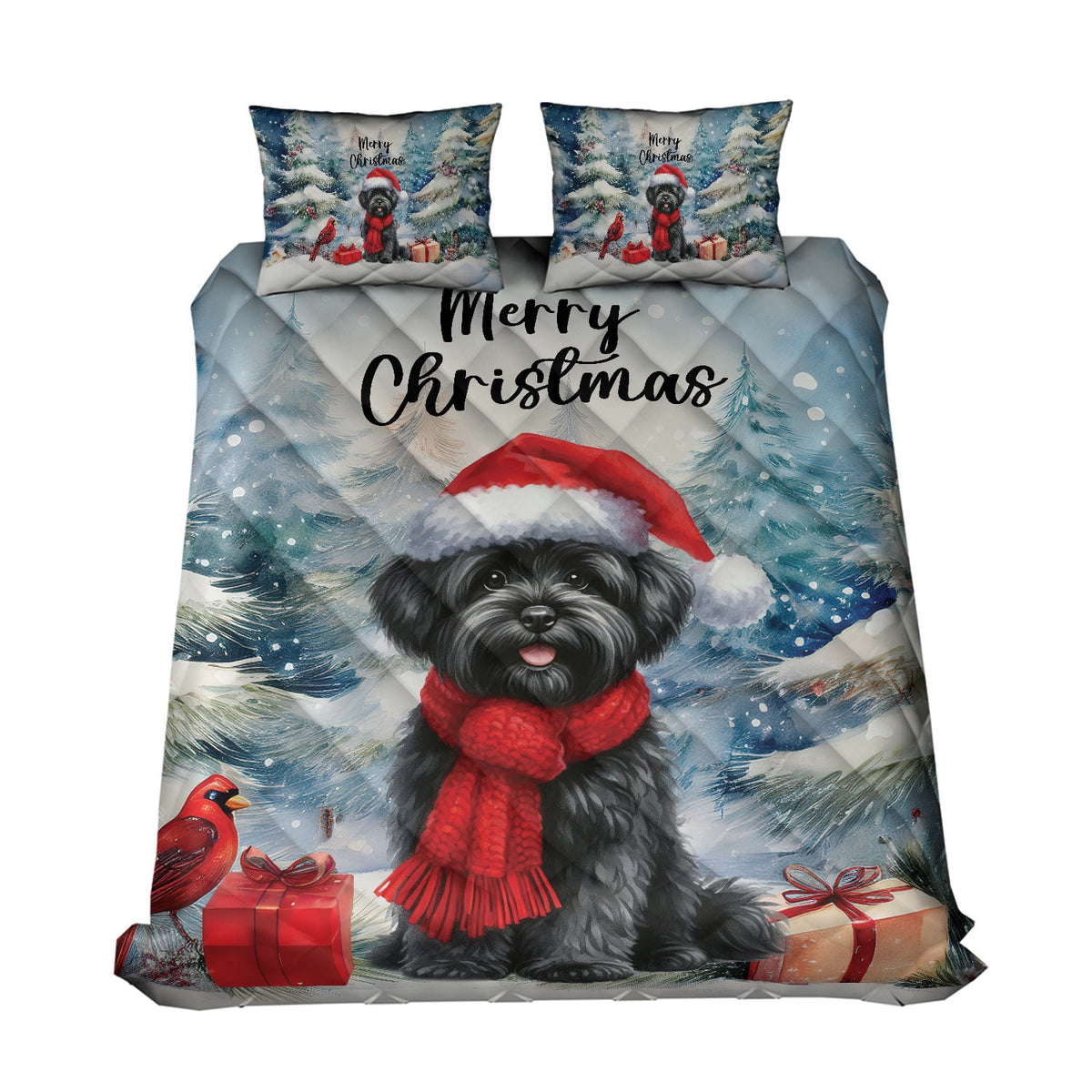 Merry Christmas French Bulldog Enjoys Woofmas Winter Xmas Holiday Quilt Bedding Set Dog Lover Gifts 1 Blanket Bed Cover 2 Pillowcases - 02022