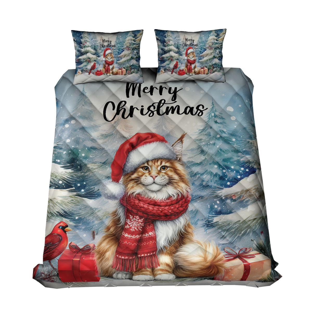 Merry Christmas Sphynx Enjoys Catmas Winter Xmas Holiday Quilt Bedding Set Cat Lover Kitten Owner Gifts Idea 1 Blanket Bed Cover 2 Pillowcases - 02022