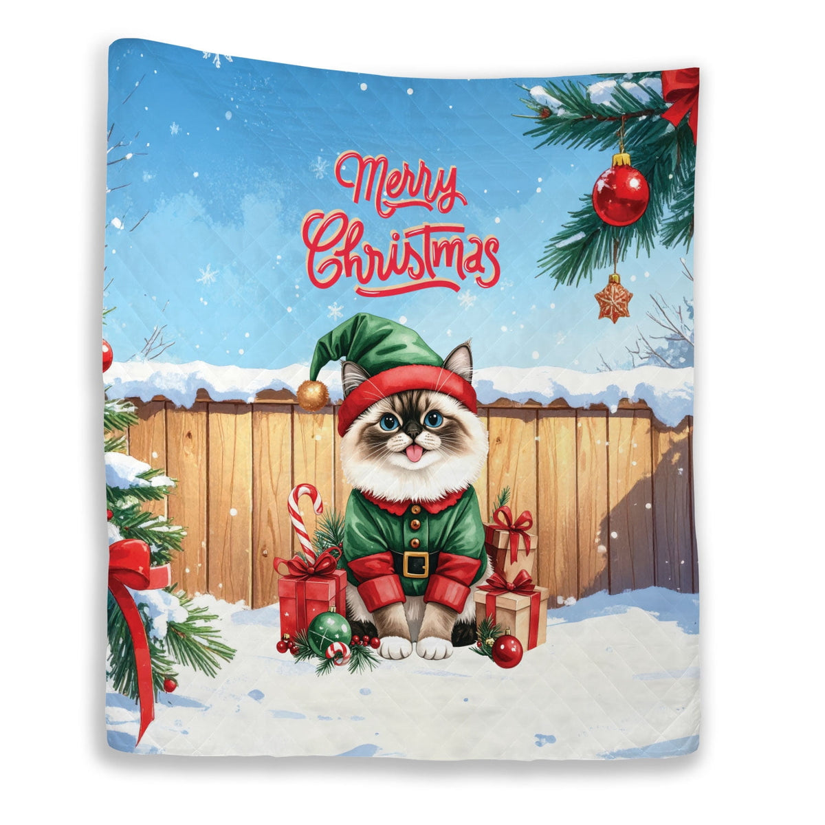 Merry Christmas Meowy Catmas Xmas Noel Maine Coon Elf Candy Cane Snow Quilt Blanket Cat Lover Kitten Owner Gifts Cozy Comforter Throw Blanket - 13017