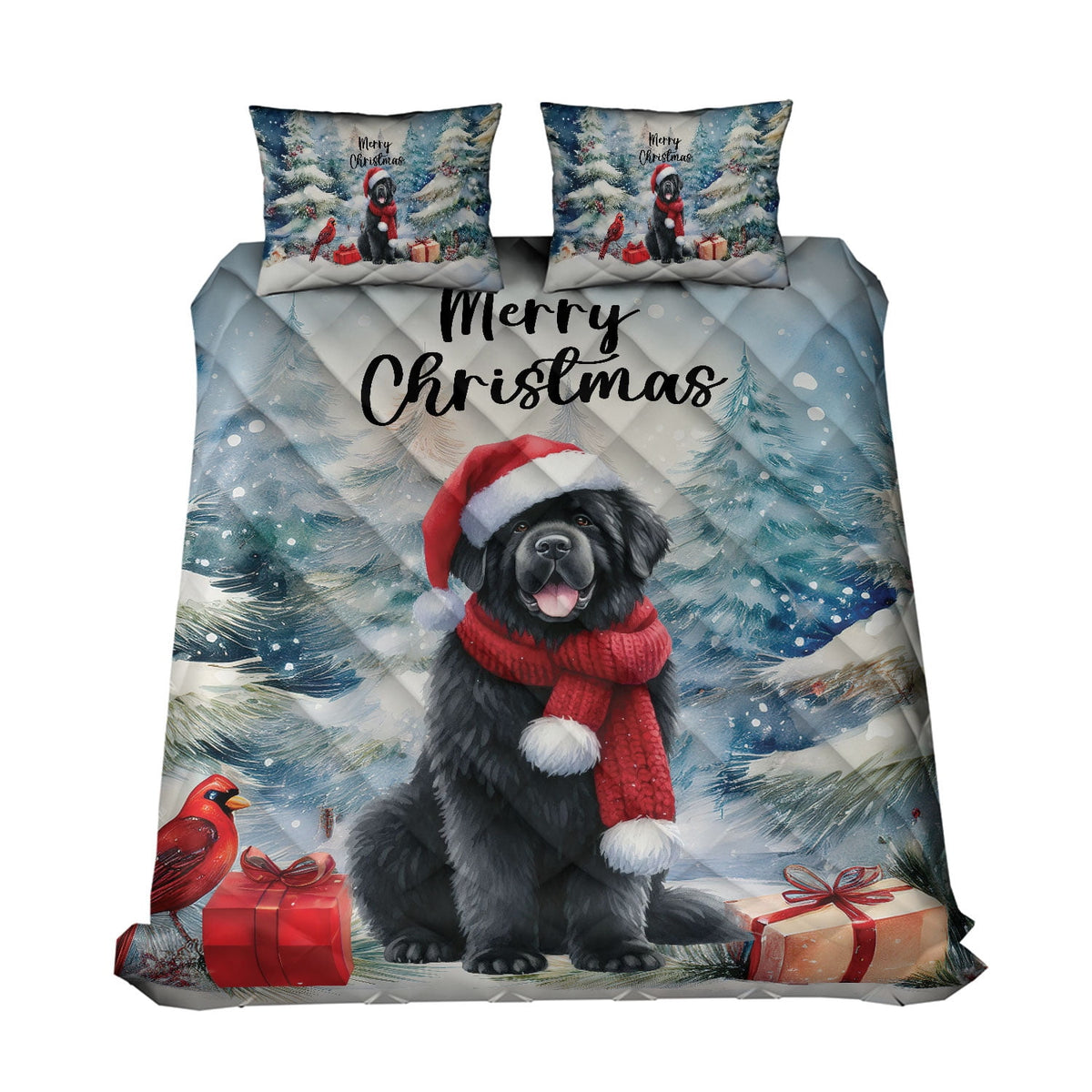 Merry Christmas French Bulldog Enjoys Woofmas Winter Xmas Holiday Quilt Bedding Set Dog Lover Gifts 1 Blanket Bed Cover 2 Pillowcases - 02022