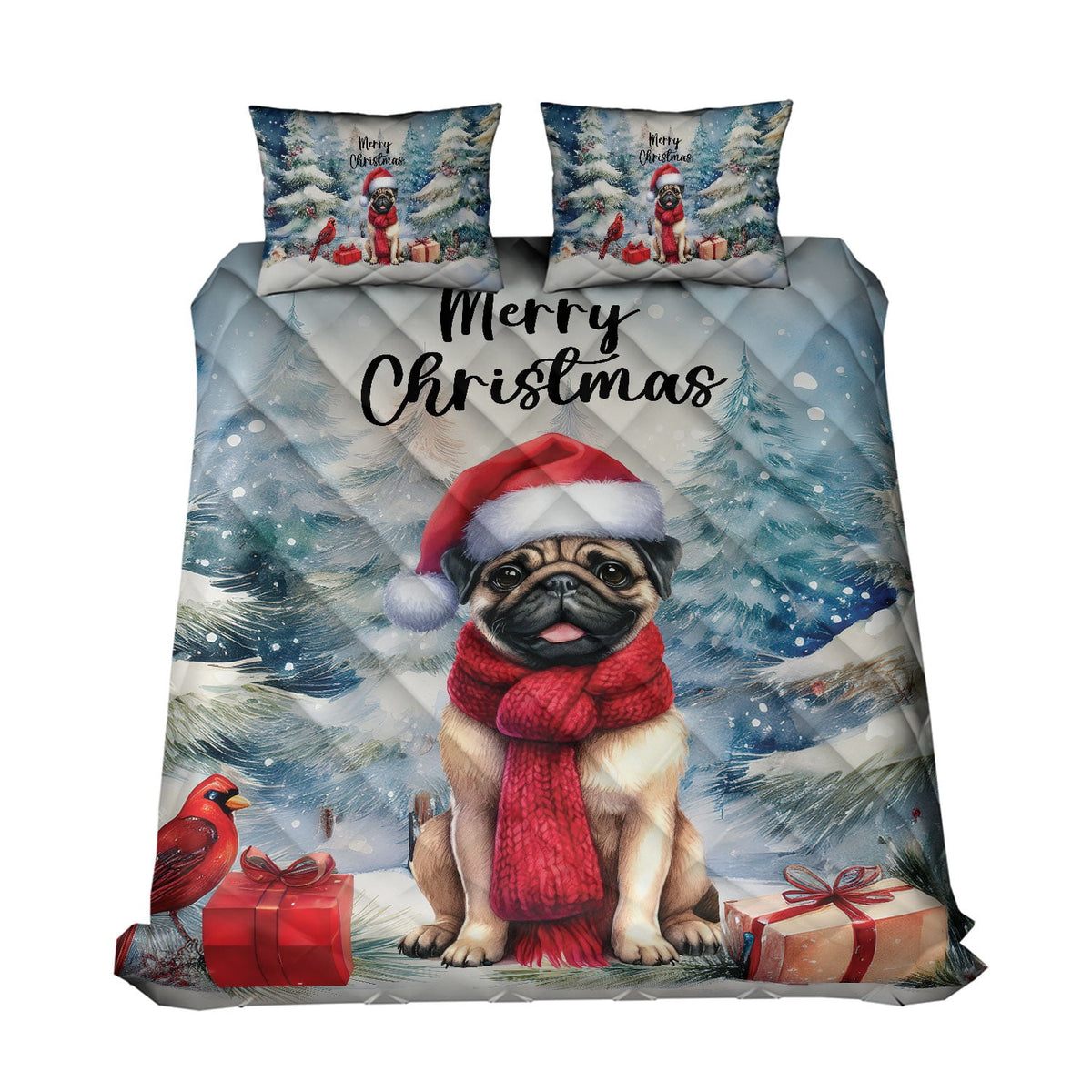 Merry Christmas French Bulldog Enjoys Woofmas Winter Xmas Holiday Quilt Bedding Set Dog Lover Gifts 1 Blanket Bed Cover 2 Pillowcases - 02022
