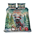 Merry Christmas Santa Reindeer Antlers French Bulldog Sleigh Xmas Winter Holiday Quilt Bedding Set Dog Lover Gifts 1 Blanket Bed Cover 2 Pillowcases - 00023