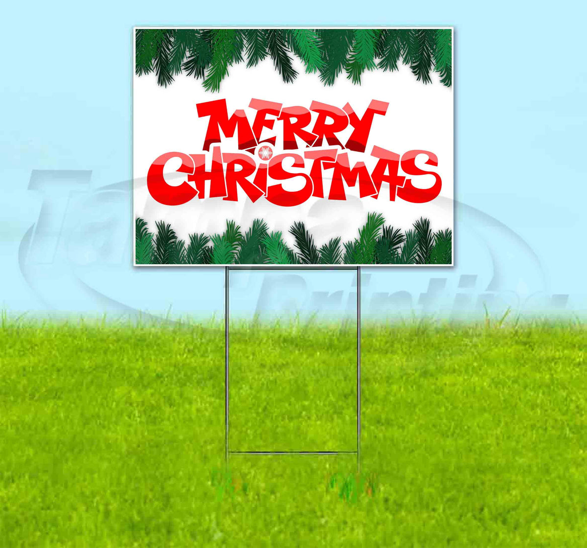 Merry Christmas V9 (18" X 24") Yard Sign, Includes Metal Step Stake