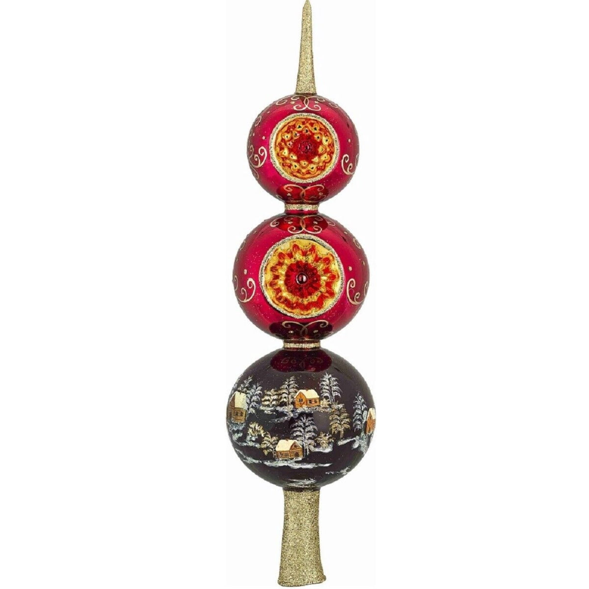 Metzler Brothers Red Russian Finial Polish Glass Christmas Tree Topper 14 Inch
