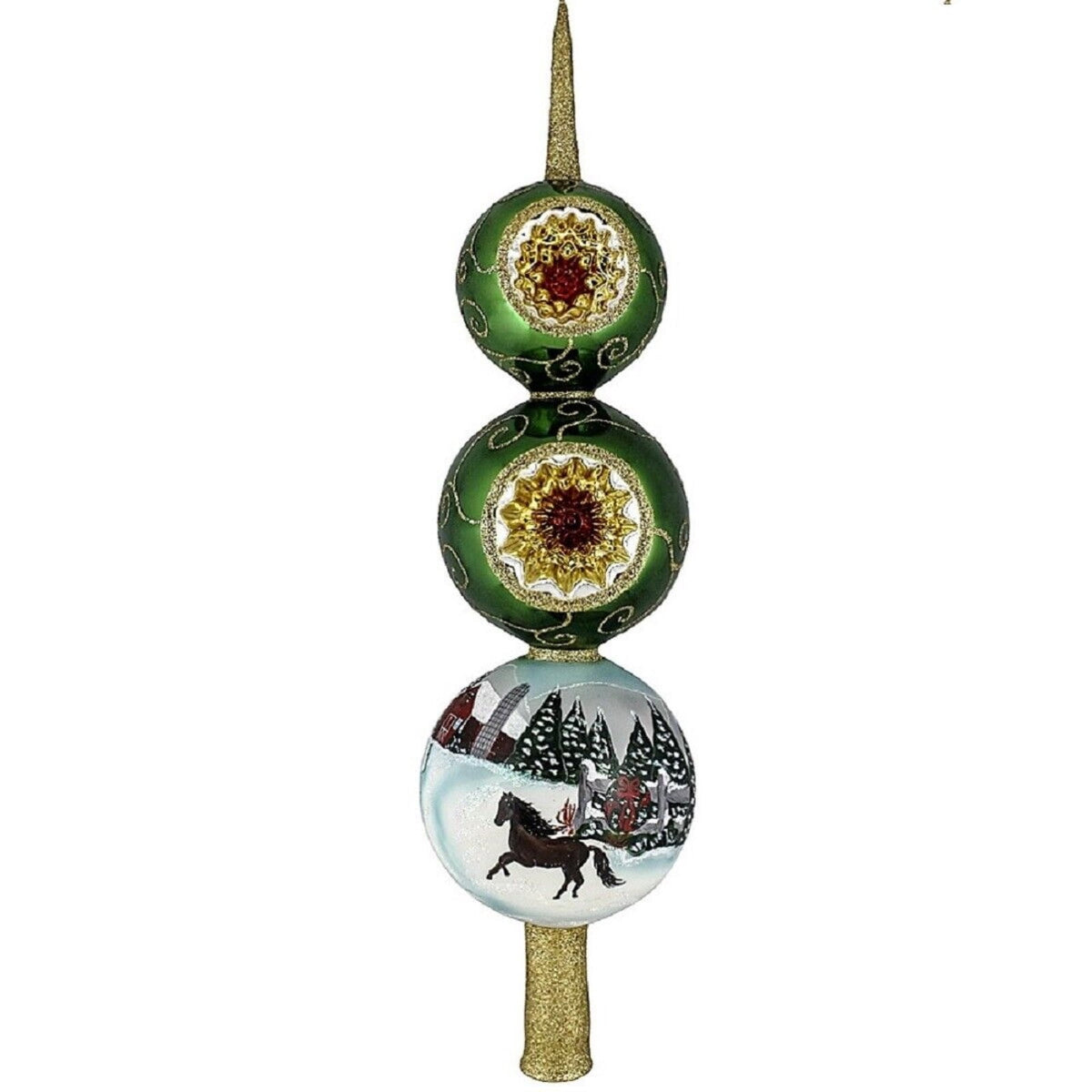 Metzler Brothers Snowy Barn Winter Finial Polish Glass Christmas Tree Topper