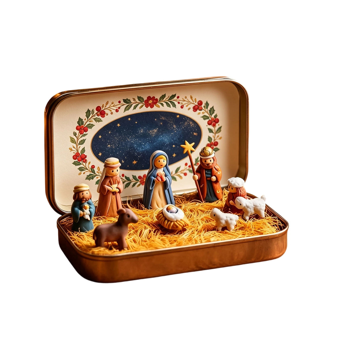 Mini Christmas Nativity Scene Set in a Tin Box Pocket Size Religious Catholic Jesus Holiday Desktop Ornament Decor Keepsake Stocking Stuffer Gifts