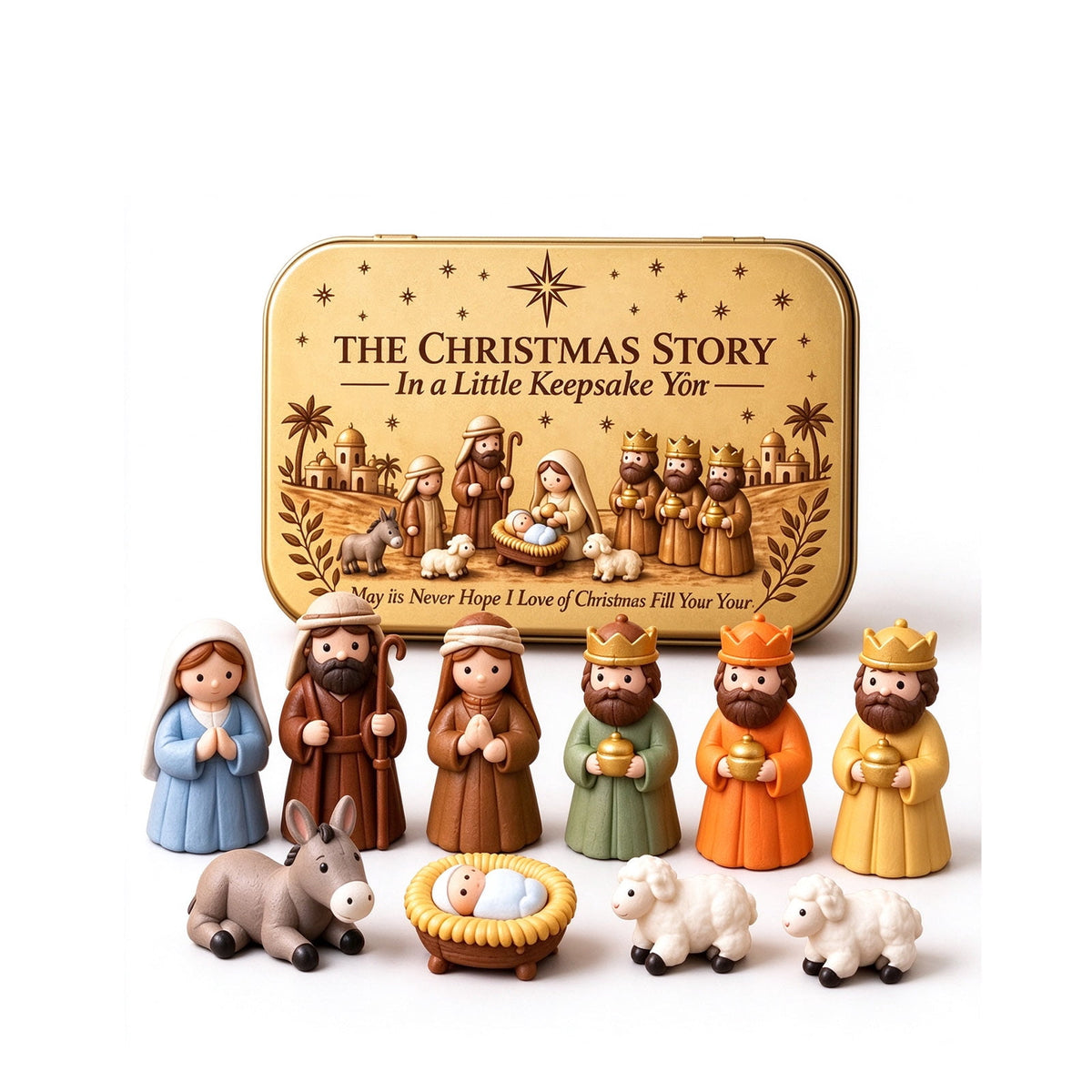 Mini Christmas Nativity Scene Set in a Tin Box Pocket Size Religious Catholic Jesus Holiday Desktop Ornament Decor Keepsake Stocking Stuffer Gifts