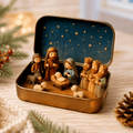 Christmas Nativity Scene in a Tin Mini Manger Scene Portable Tin Box Tabletop Decor for Mantel Shelf Fireplace Desk Holiday Decoration