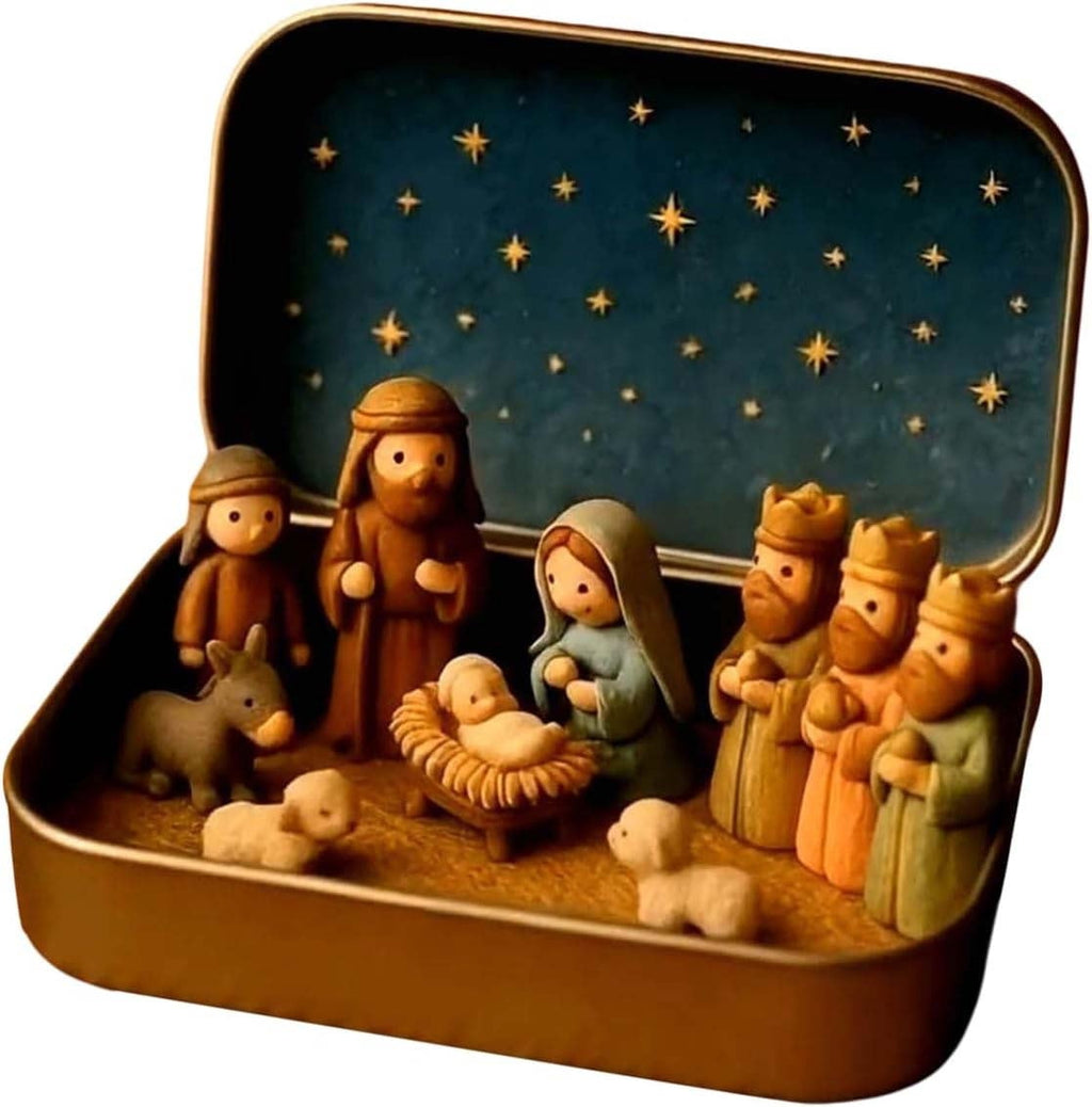 Hnowkn Mini Christmas Nativity Set Portable 3D Holy Family Plastic Tabletop Decoration Kit 1 Piece