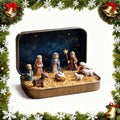 Mini Christmas Nativity Set in a Tin Box,Nativity Sets & Figures,Handcrafted Pocket Bethlehem Scene,Portable Holy Family Display, Small Religious Ornament, for Desk, Shelf,Office