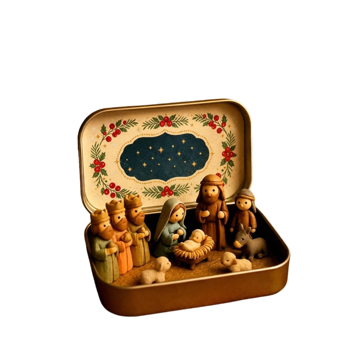3 Pcs Mini Christmas Nativity Set in a Tin Box - Pocket Nativity Scene in a Tin Box with Resin Figures, Mini Nativity Set, Nativity in a Tin - Catholic Christian Stocking Stuffer Gift