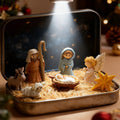 Mini Christmas Nativity Set in a Tin Box, Portable Pocket Birth of Jesus Ornament, Holy Family Sheep and Jesus Figurines, Christmas Interior Decoration for Home Desk, Shelf, Office Decor (3 Set)