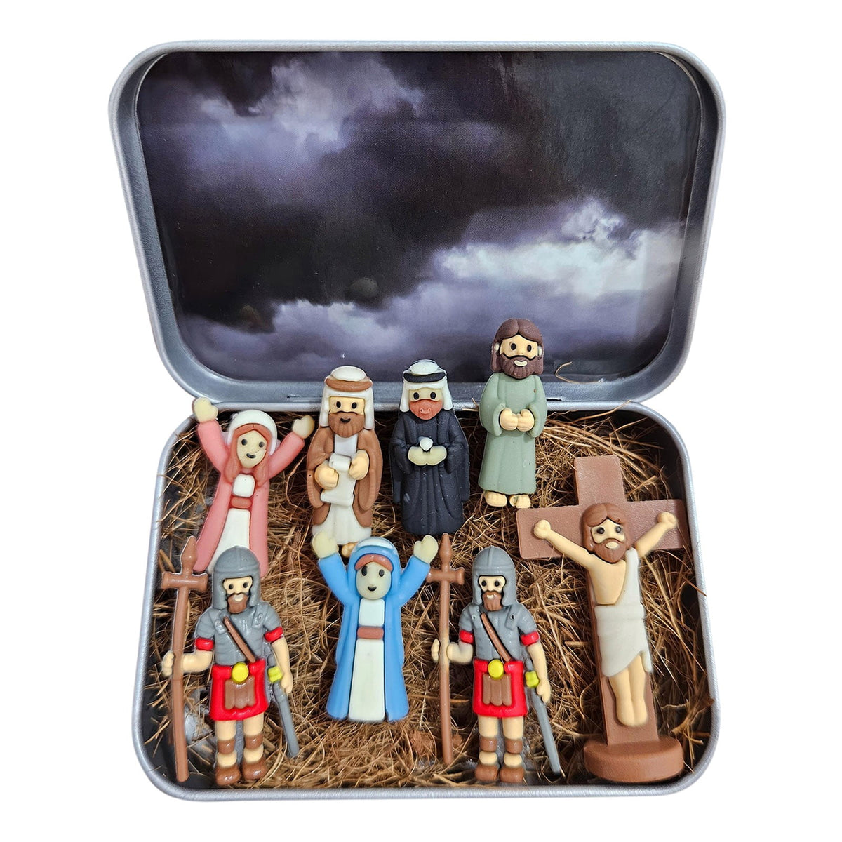 Mini Christmas Nativity Set in Tin Box | Christmas Decor Gift for Family | Portable Pocket Nativity Scene, Christmas Indoor Table Decoration