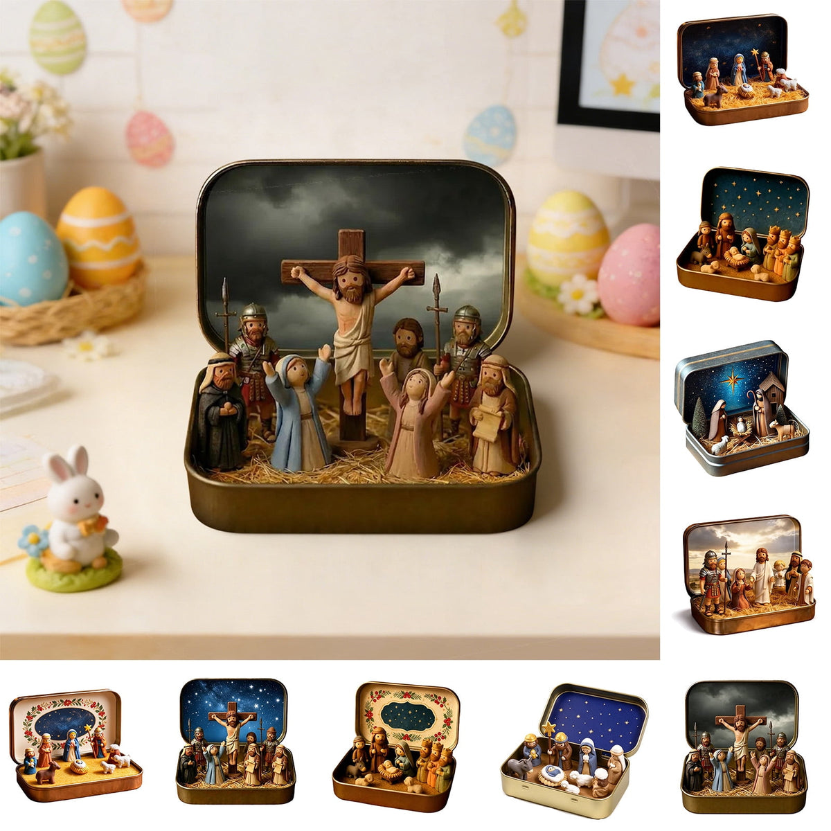 Daghihgewr Mini Christmas Nativity Set Tabletop Tin Box Multicolor Indoor Religious Ornament 1-Count 3.9 x 2.8 x 1.2 Inch