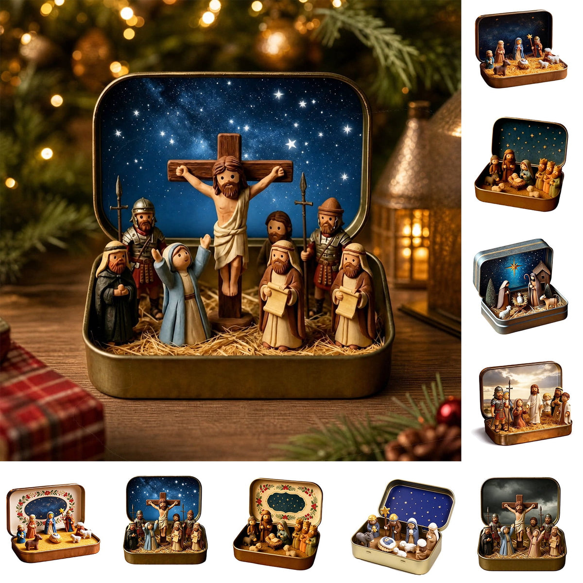 Daghihgewr Mini Christmas Nativity Set Tabletop Tin Box Multicolor Indoor Religious Ornament 1-Count 3.9 x 2.8 x 1.2 Inch
