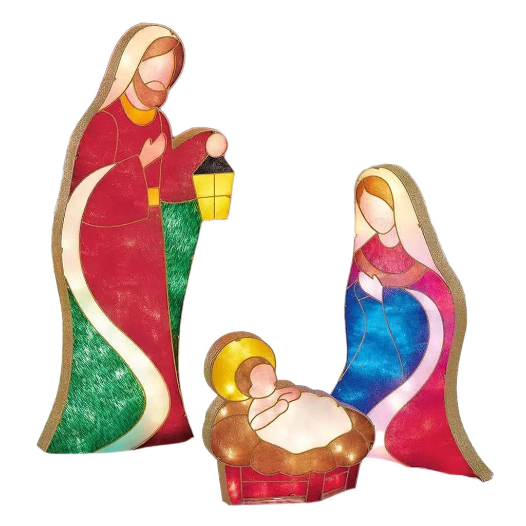 Mini Outdoor Lighted Nativity Scene Set, 9.06 -11. Inches Stained Acrylic Holy Family Decor, Easy Assemble Religious Christmas Yard Decoration for Garden Lawn