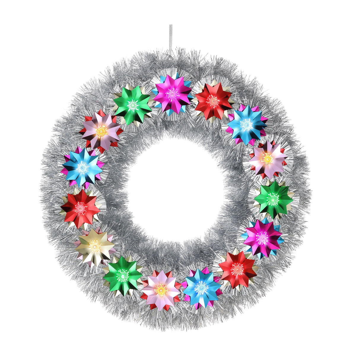 Mr. Christmas 30 in. Tinsel Wreath with Flower Pom-poms