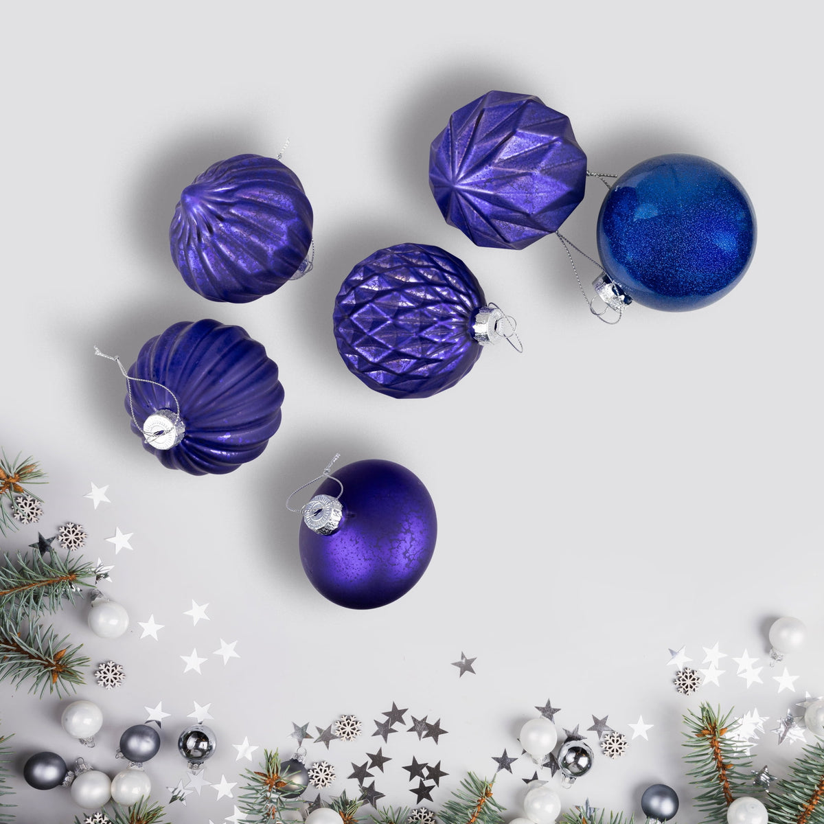Northlight Multi Finish Ball and Onion Christmas Ornaments - 3.25" - Royal Blue and Purple - Set of