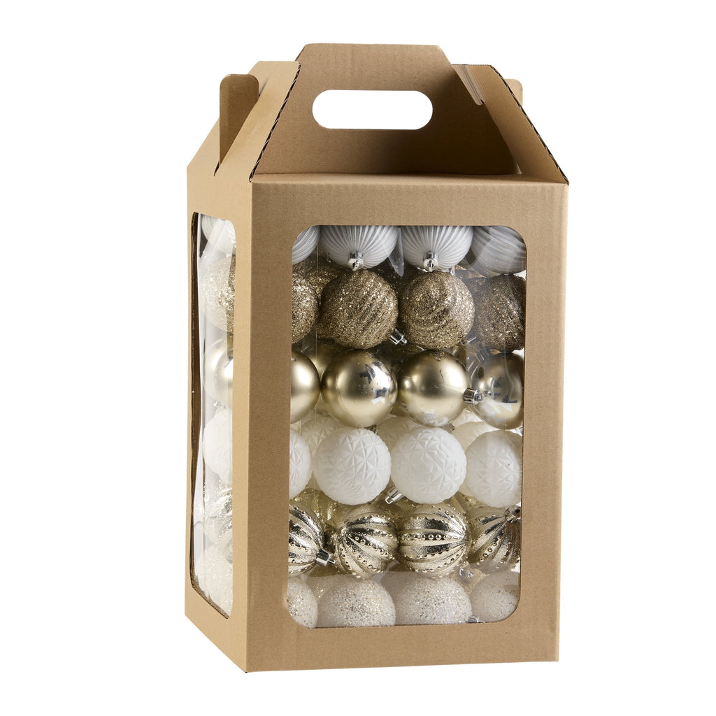 Christmas Ornaments, Gold & White, Glittered Gold & White, Textured Gold & White, 2 in. (Set of 96)