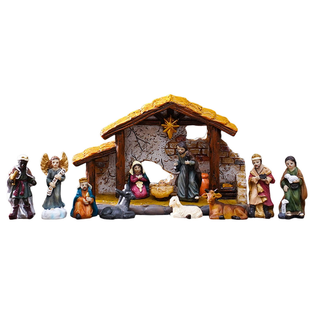 Nativity Set Christmas Indoor 16 Piece 2.36 inch Scene Statue Figurines Jesus Manger Crib Ornament Church Xmas Gift Home Decoration
