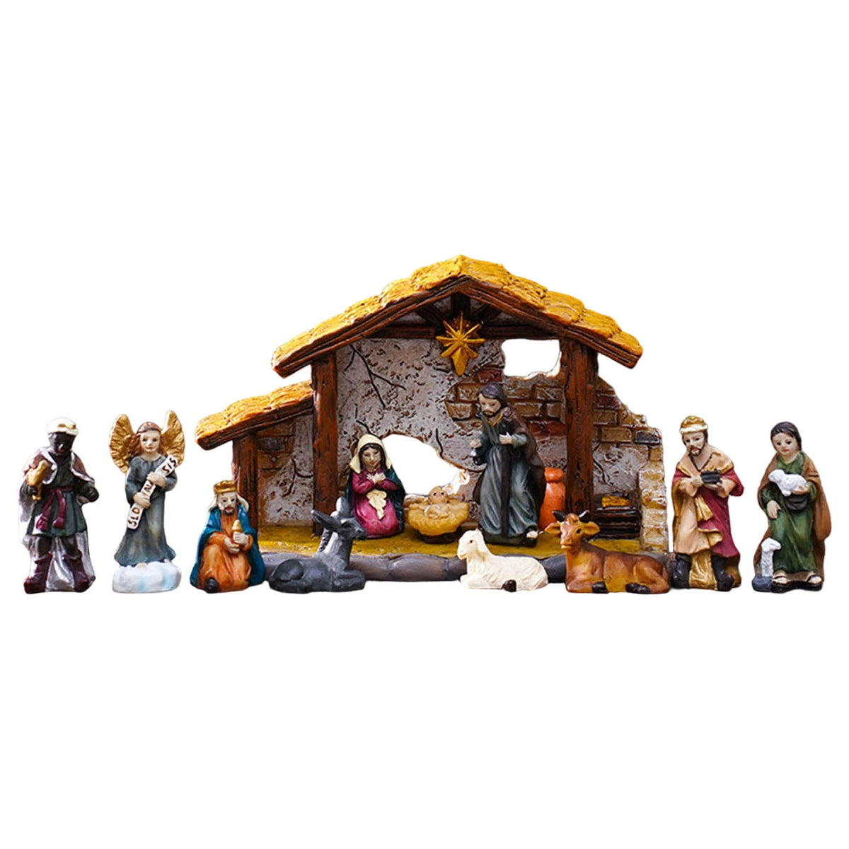 Nativity Set Christmas Indoor 16 Piece 2.36 inch Scene Statue Figurines Jesus Manger Crib Ornament Church Xmas Gift Home Decoration