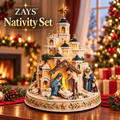 Nativity Set, Star of Bethlehem Lighted Nativity Scene with Church Tower, Manger Figures, Lighted Christmas Church Tabletop Decor