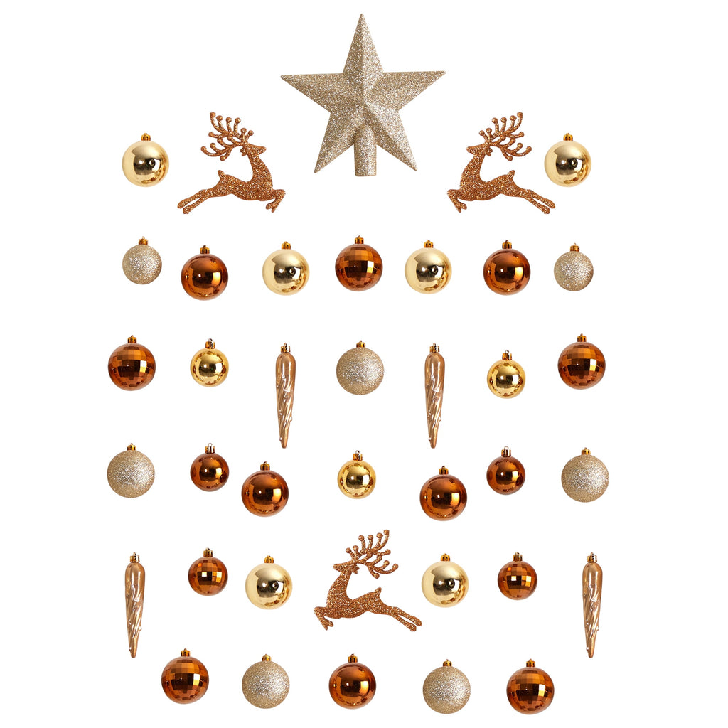 Nearly Natural Gold Plastic Holiday Christmas Lux Shatterproof Ornament Set, 40 Count