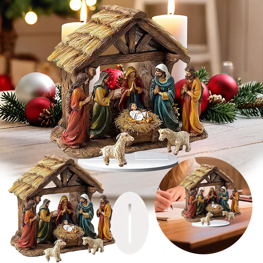 Flat Christmas Scene Desktop Decoration, Elegant 2D Acrylic Nativity Scene, Unique Religious, Tabletop Decor for Home, , Christian Holiday,B