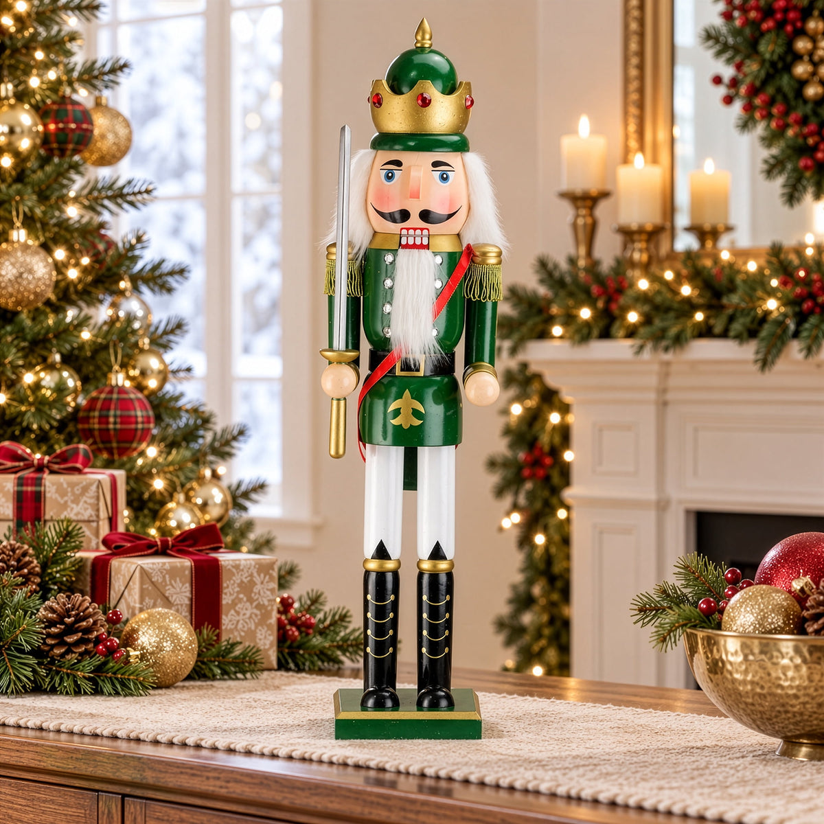 Northlight 24" Green and Gold Christmas Nutcracker King with Sword