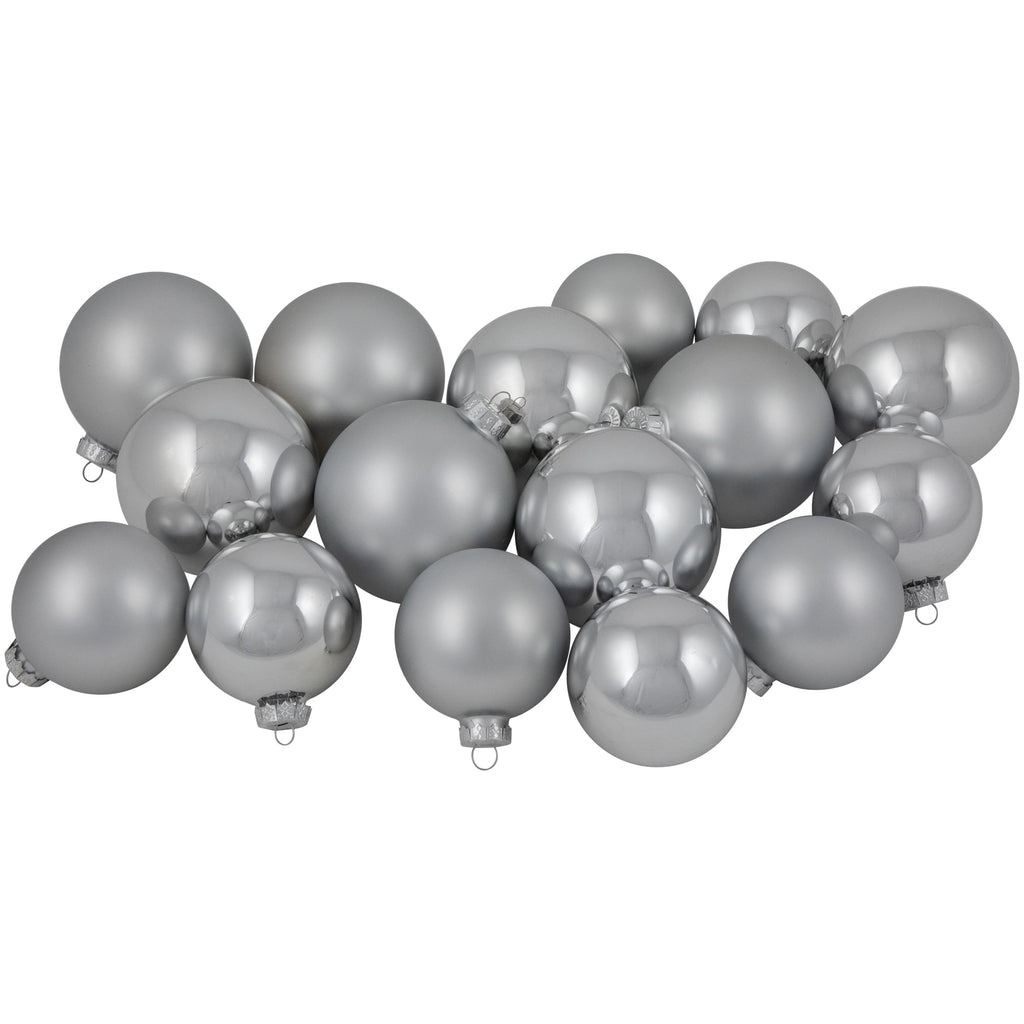 Northlight 2-Finish Christmas Glass Ball Ornaments - 4" & 3.25"- Silver - 72ct