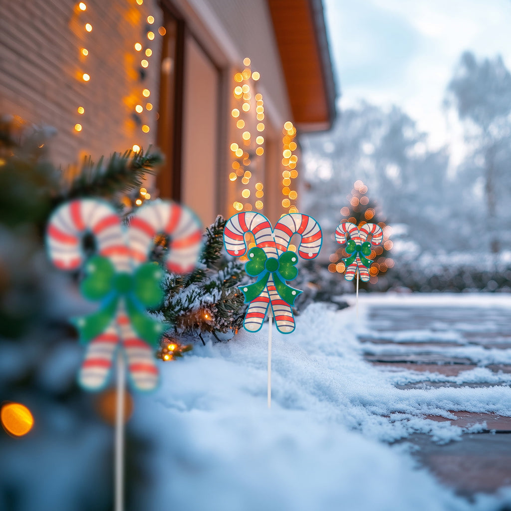 Northlight Lighted Holographic Candy Cane Outdoor Christmas Pathway Markers - 25.5" - Set of 3