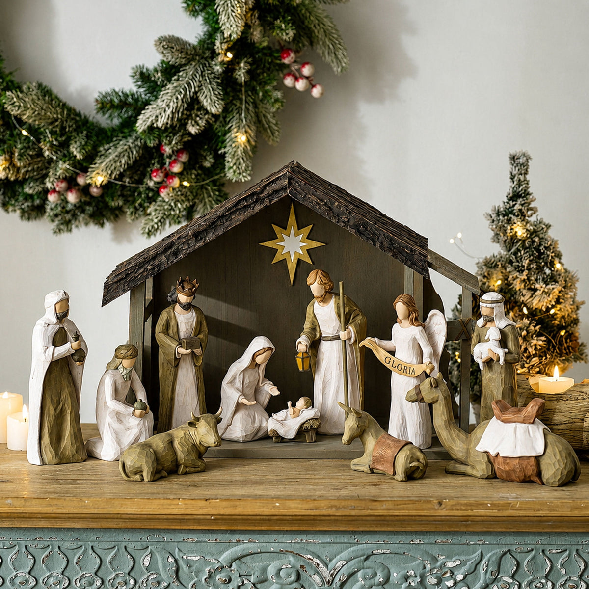 Nuptio Nativity Set Indoor Christmas :12 Piece Nativity Sets & Figures Scene - Christian Holy Family Tradition with Classic Nativity Collection