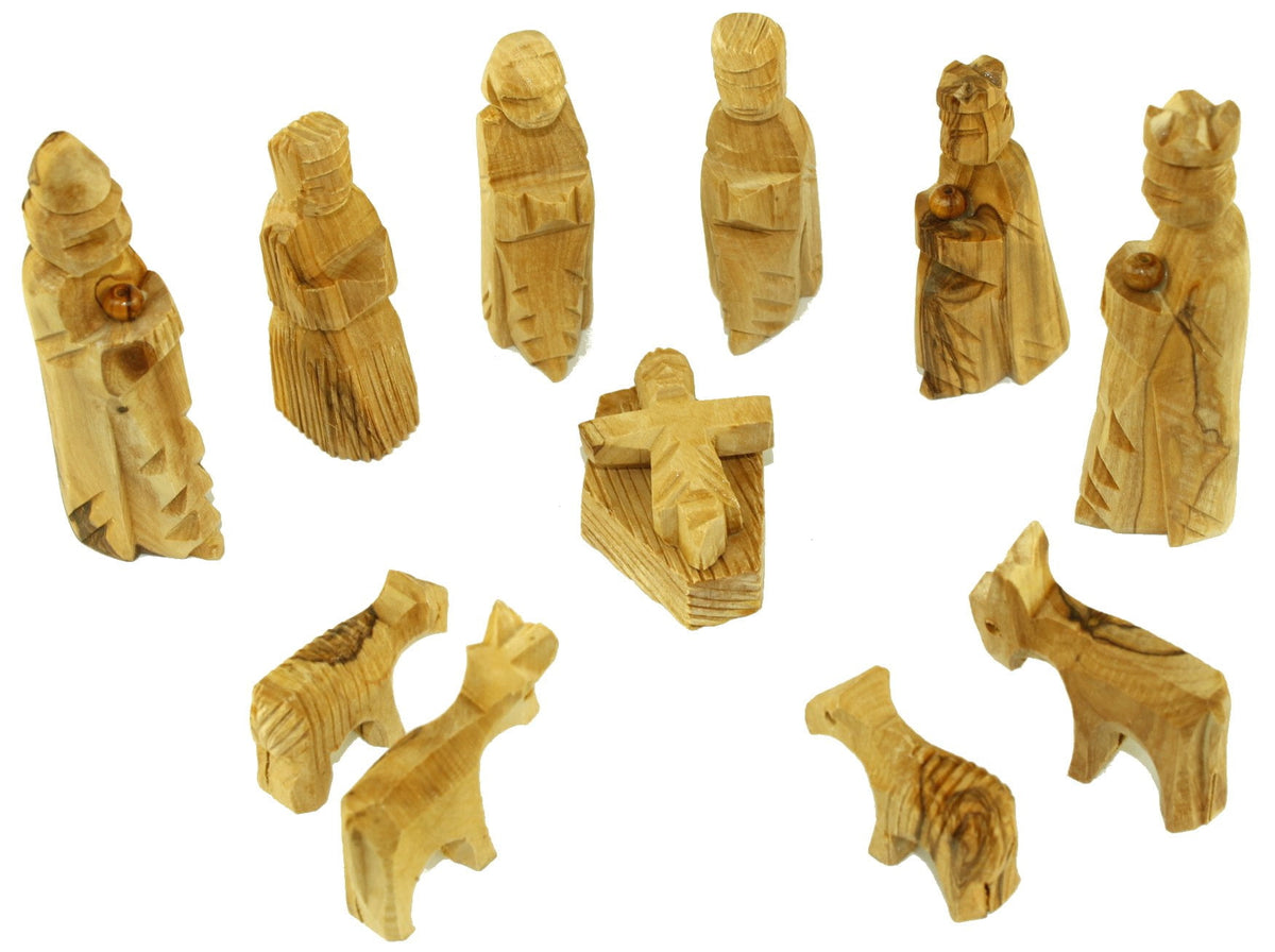 Olive Wood Miniature Nativity Set (12 Pieces Set) - 5 Inches (4 Inches)