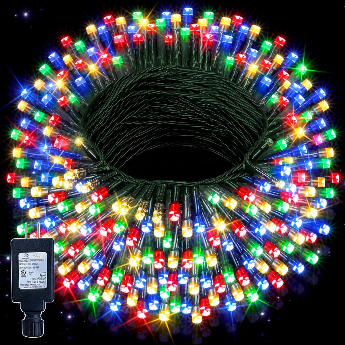 Ollny 66ft 200 LED Christmas String Lights, 8 Lighting Modes 3 Timing Waterproof Indoor Outdoor Christmas Lights for Party Garden Holiday, Multicolor