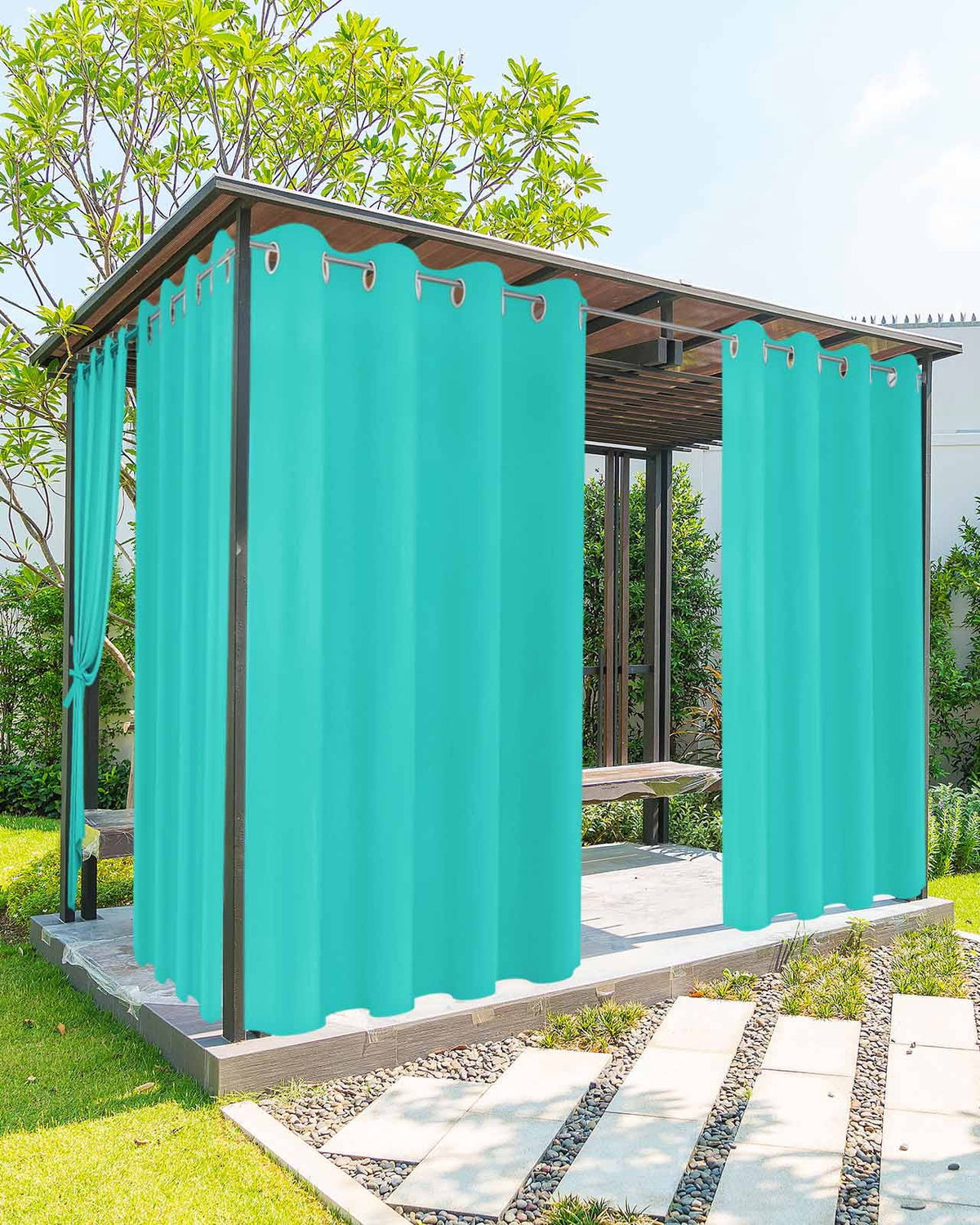 Outdoor Curtains for Patio, Turquoise Waterproof Blackout Outside Curtain for Porch/Pergola/Gazebo, Modern Pure Turquoise Thermal Insulated Drapes for Cabana, 2 Panels, 54 x 95 Inch