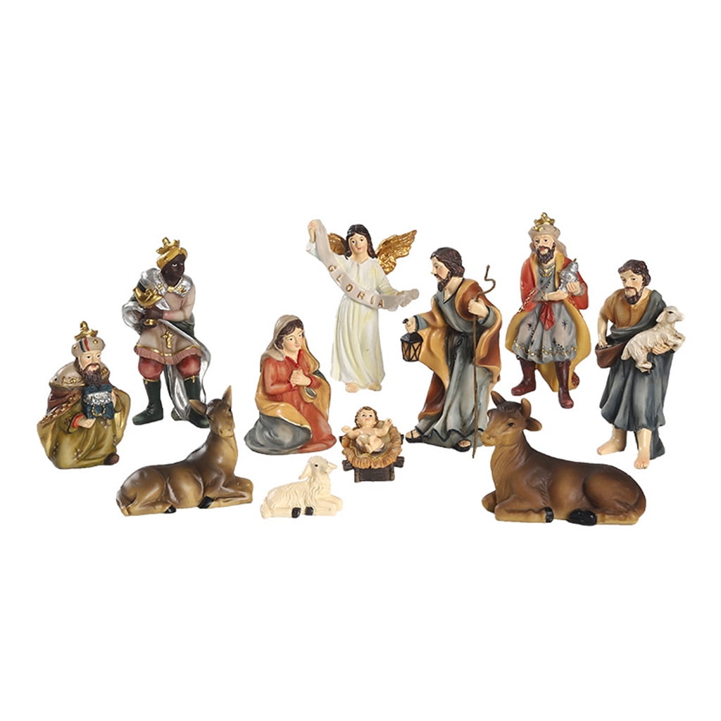 PatungKu Holy Family Christmas Resin Nativity Figurine Christ Birth of Jesus Statue Manger Church Resin Religious Gift Home Decor