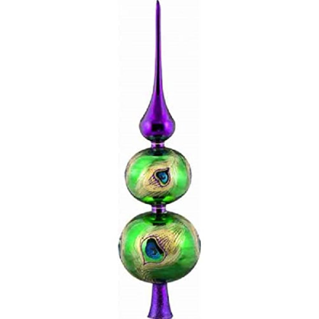 Peacock Finial Polish Glass Christmas Tree Topper