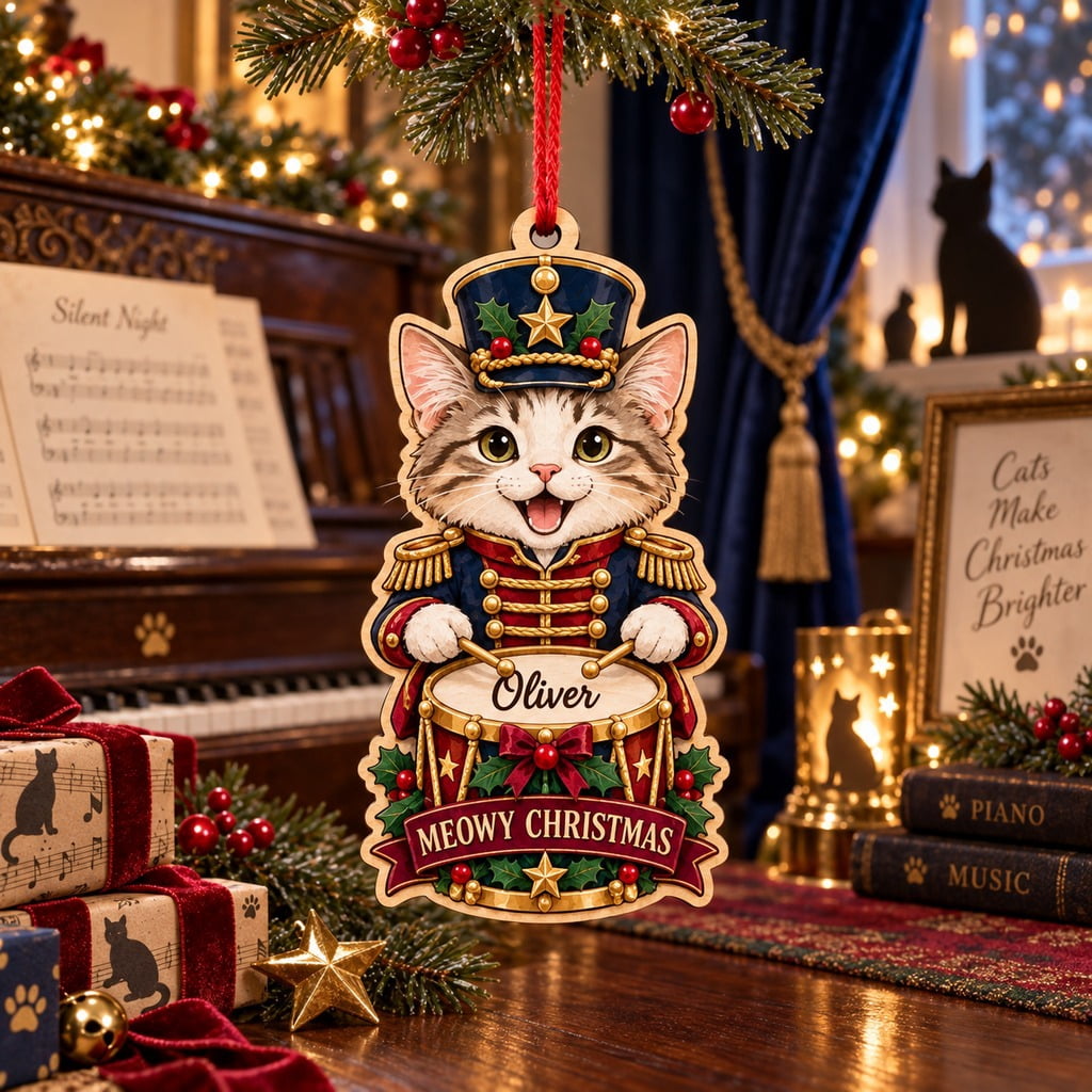 Personalized Christmas Ornament Nutcracker Drummer Cat