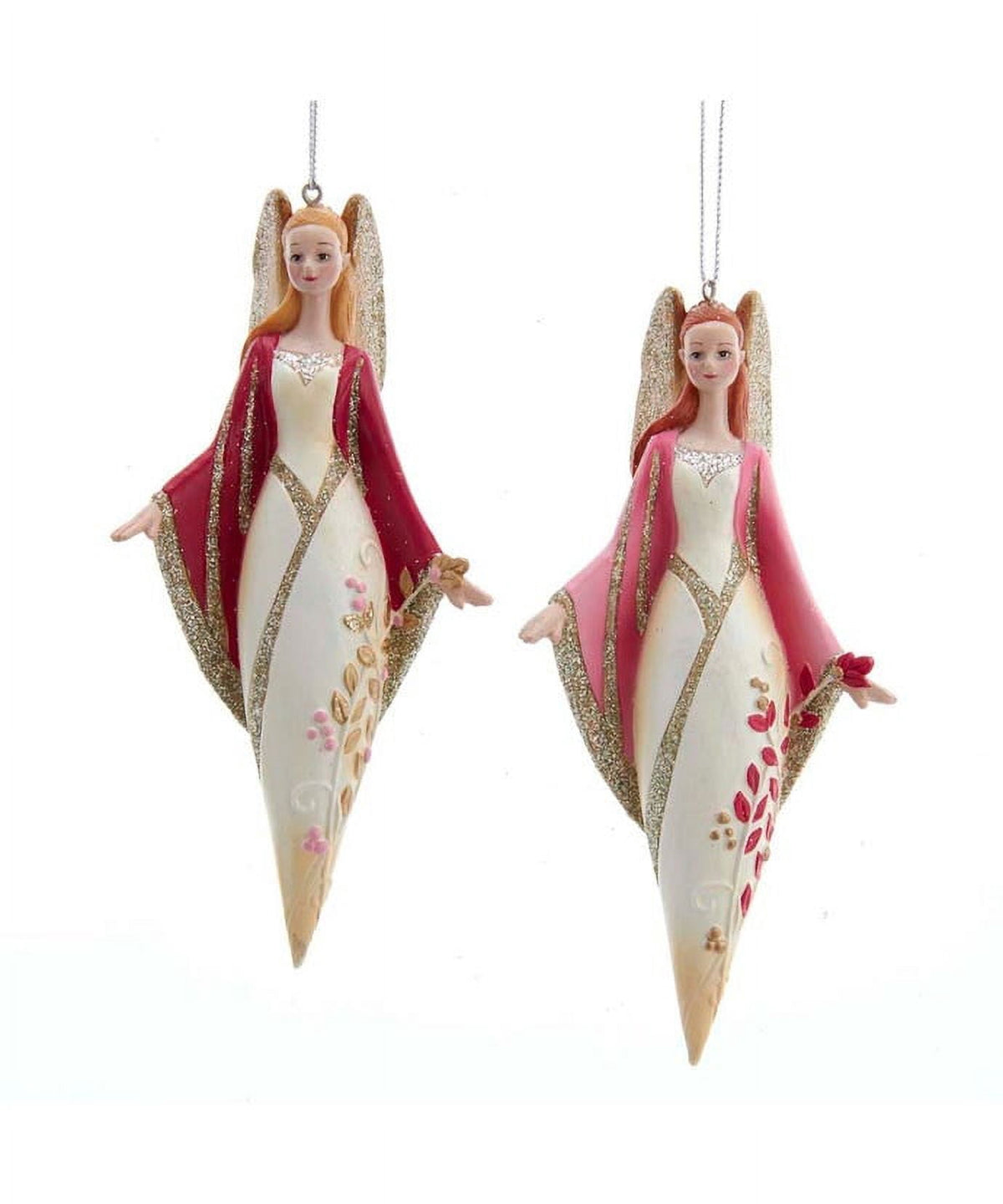 Pink & Burgundy Angel Finial Ornaments Set of 2 Christmas New Sparkling