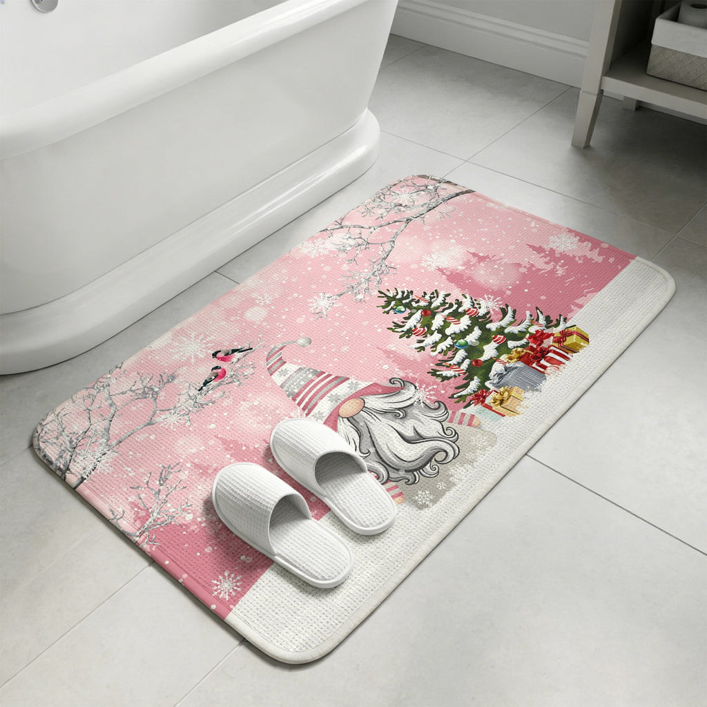 Pink Gnomes Christmas Washable Area Rugs for Living Room Bedroom, Large Non Slip Indoor Floor Carpet Absorbent Xmas Tree Gifts Winter Snowflake Birds Door Mat Rugs for Bathroom Entryway 47.2"x63"