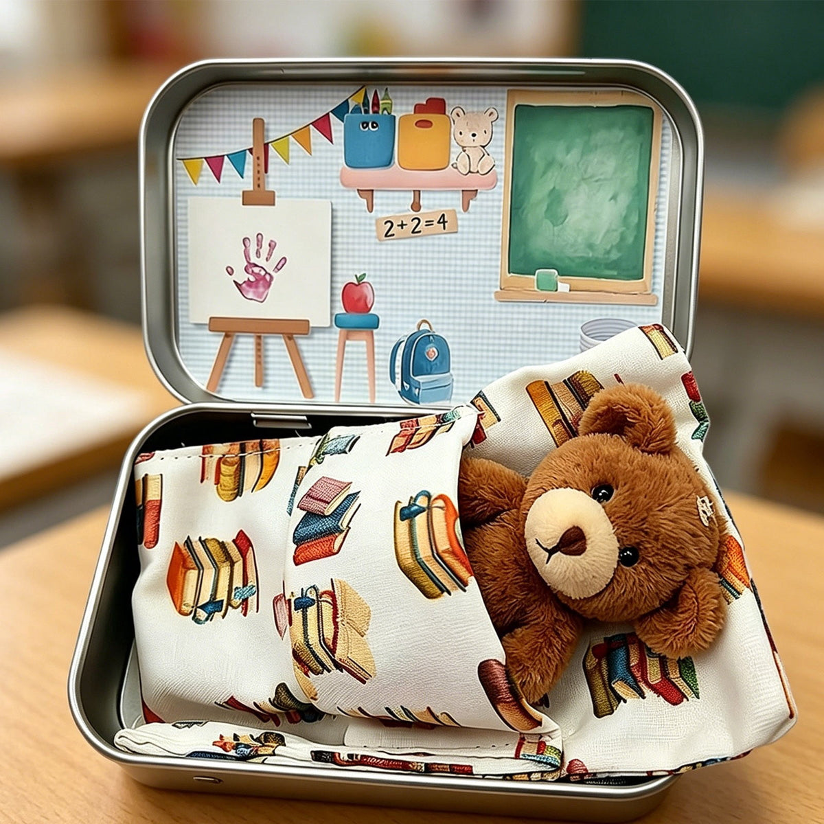 Christmas Tin Box with Plush Toy Surprise Gift Set Holiday Storage Container for s Stocking Stuffer(A)