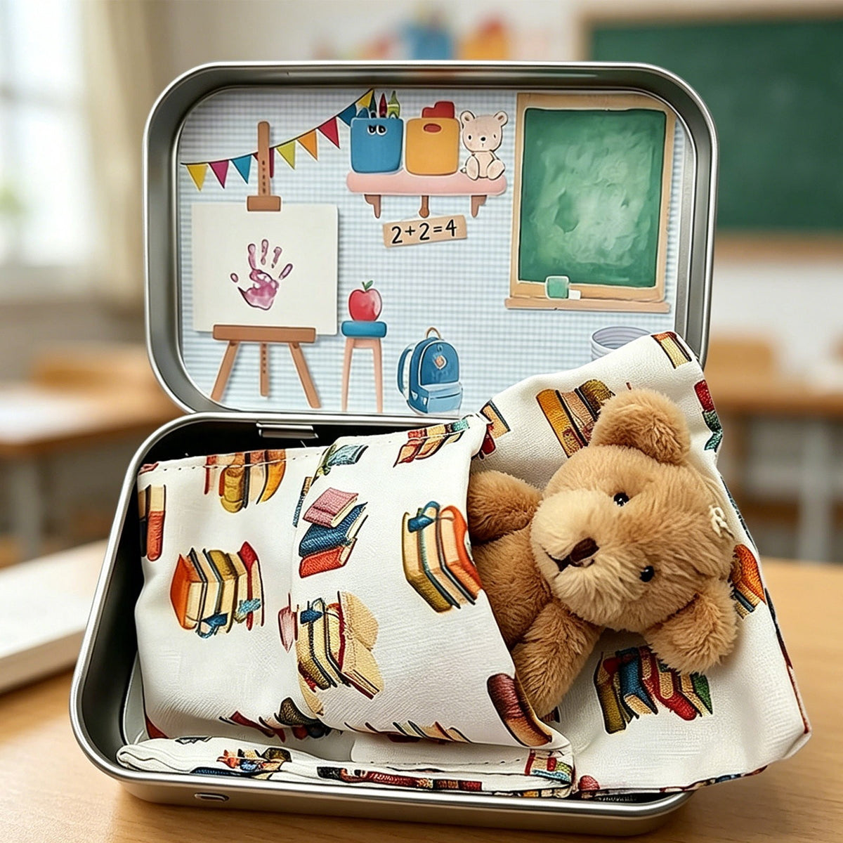 Christmas Tin Box with Plush Toy Surprise Gift Set Holiday Storage Container for s Stocking Stuffer(A)