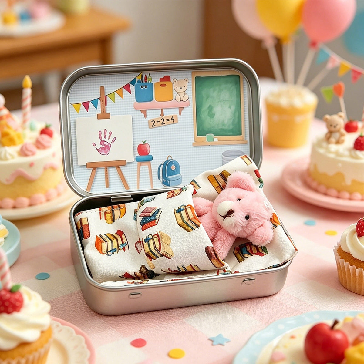 Christmas Tin Box with Plush Toy Surprise Gift Set Holiday Storage Container for s Stocking Stuffer(A)