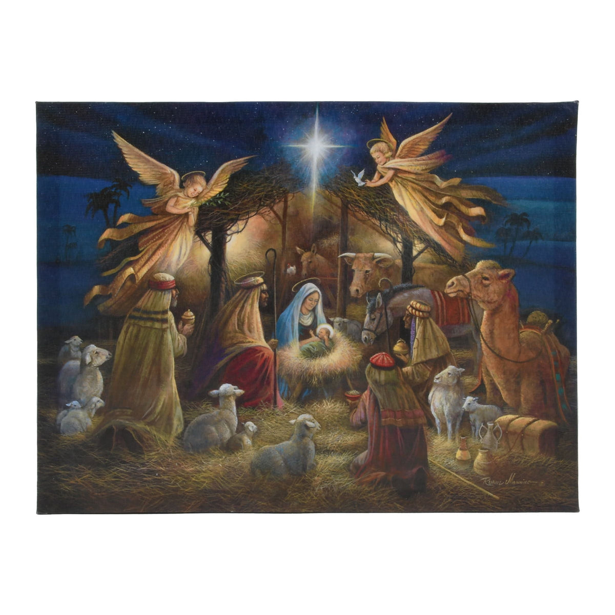 Prinz Miracle Night Nativity Scene 12" x 12" Canvas Christmas Wall Art, Multicolor