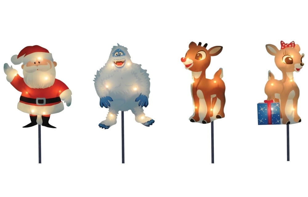 ProductWorks Rudolph the Red Nosed Reindeer Christmas 4-Pack Prelit Pathway Markers, 8 Inches