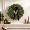 QualiVow Artificial Christmas Wreath with Burgundy Bow, 11.81in Faux Cedar Front Door Decor