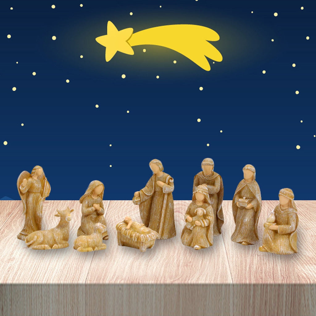 RKZDSR Religious Nativity Set - 10PCS Resin Ornaments for Home Decoration, Jesus Manger Scene