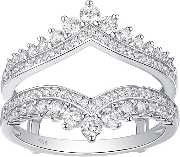 Rag Jewels 14K White Gold Plated 2.30 Ct Round Cut White Diamond Engagement Crown Double Enhancer for Engagement Christmas Thanksgiving Enhancer Guard Wrap Ring 925 Sterling Silver For Women's -4.5