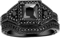 Rag Jewels 925 Sterling Silver 2.00 Ct Princess Cut Black Diamond Wedding Engagement Christmas Bridal Ring Set 14K Black Gold Plated For Women's -5