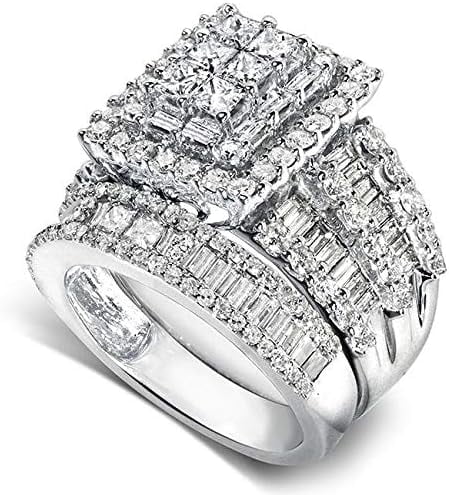 Rag Jewels 925 Sterling Silver 2.20 Ct Princess Cut White Diamond Wedding Engagement Valentine's Anniversary Christmas Bridal Ring Set 14K White Gold Plated For Women's -9.5